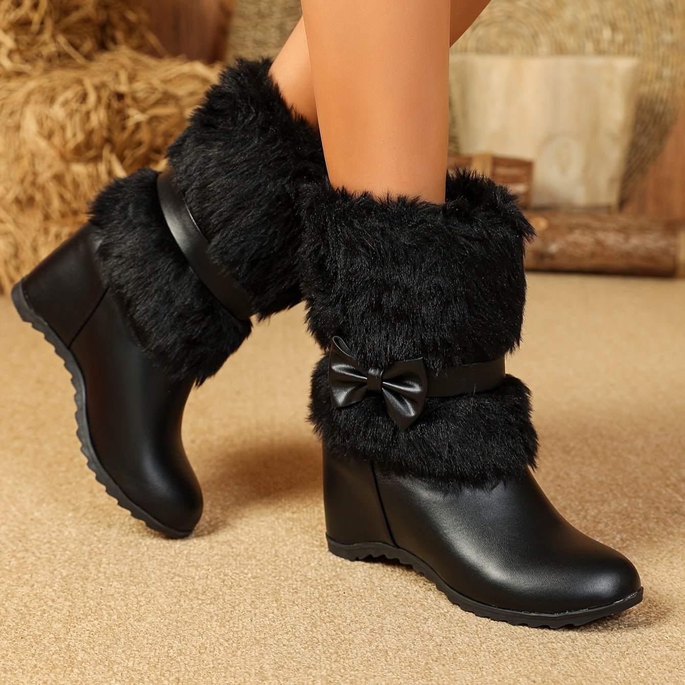 Sieglinde – Botas invernales suaves con suela gruesa y lazo en blanco