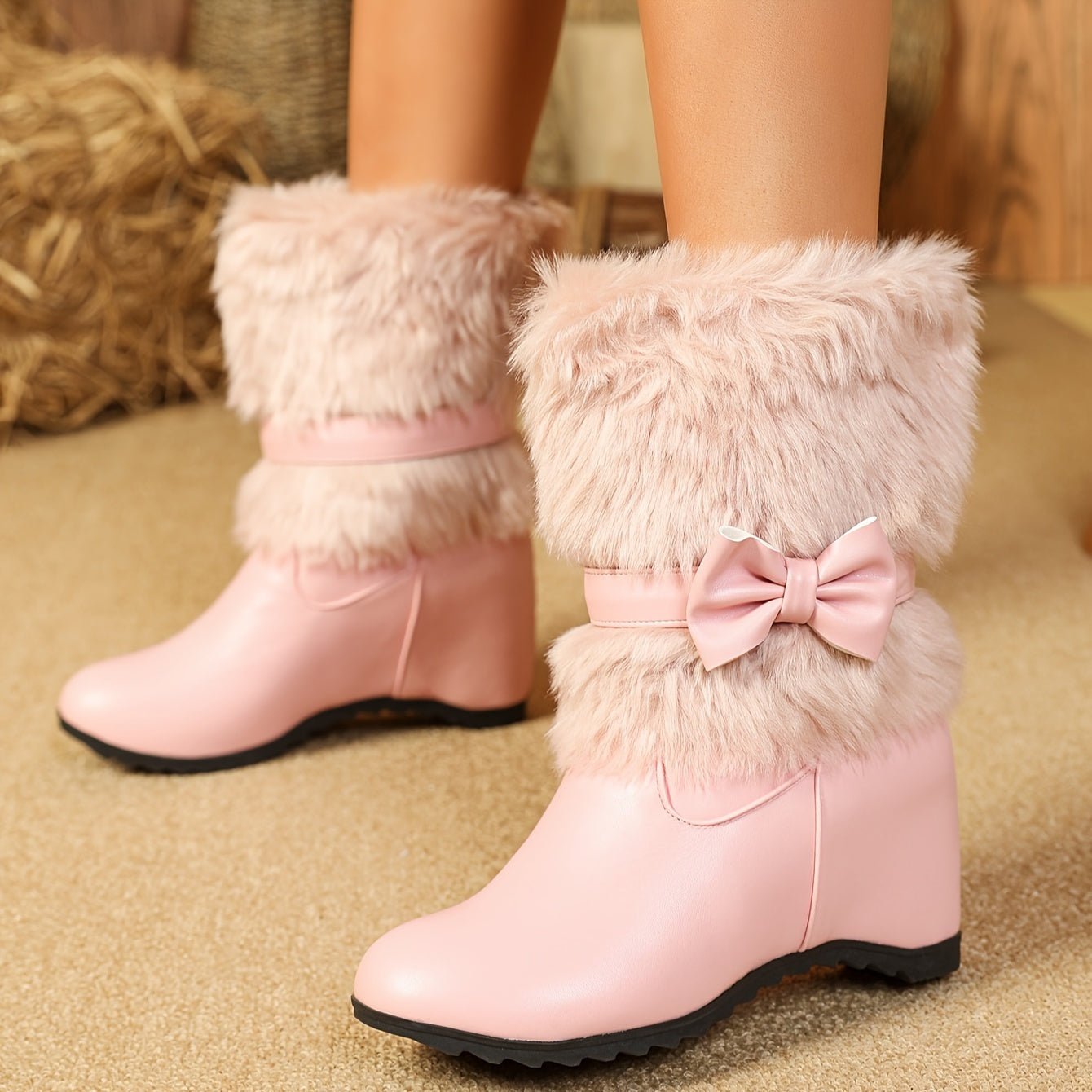 Sieglinde – Botas invernales suaves con suela gruesa y lazo en blanco