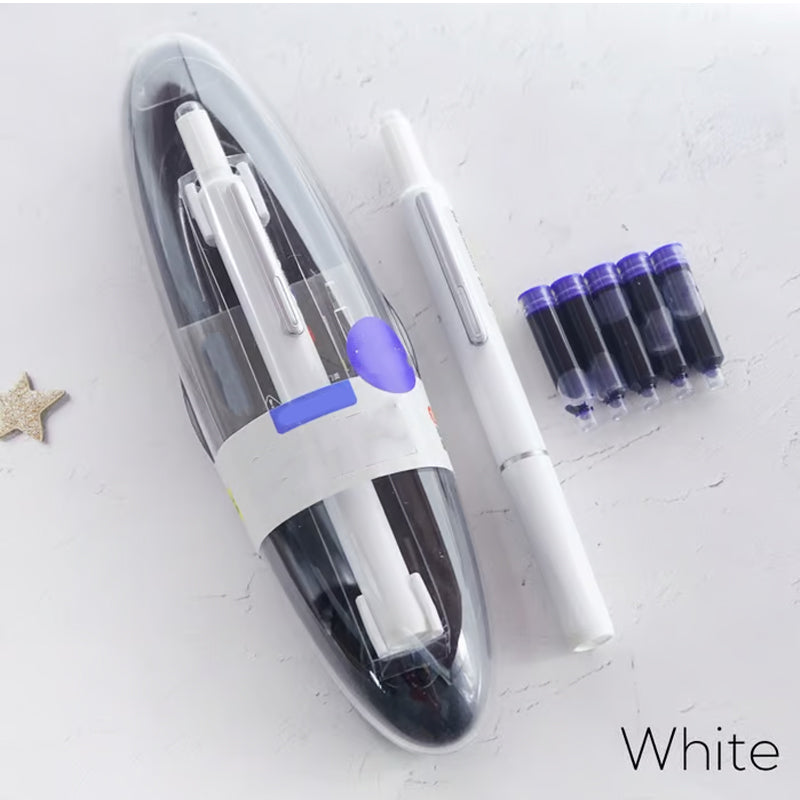 Pluma estilográfica retráctil con mecanismo de presión y flujo de tinta continuo — Blanco
