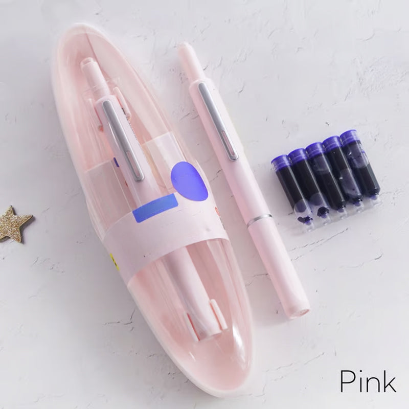 Pluma estilográfica retráctil con mecanismo de presión y flujo de tinta continuo — Rosa