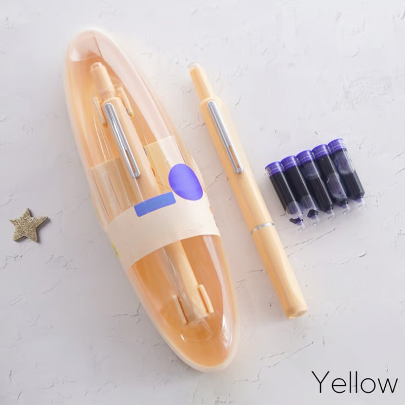 Pluma estilográfica retráctil con mecanismo de presión y flujo de tinta continuo — Amarillo
