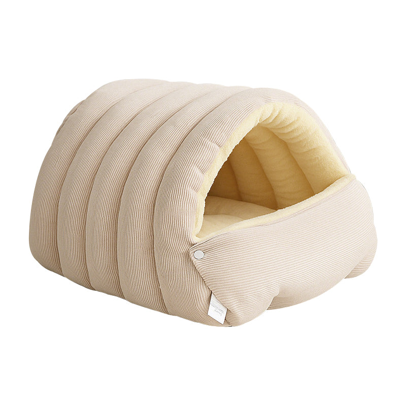 Cama cueva para mascotas de felpa con apertura ajustable – 45×30×19 cm o 57×37×28 cm — Blanco