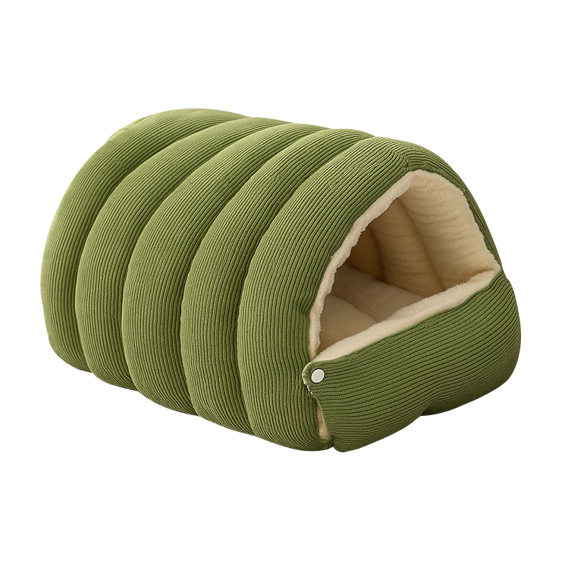 Cama cueva para mascotas de felpa con apertura ajustable – 45×30×19 cm o 57×37×28 cm — Verde