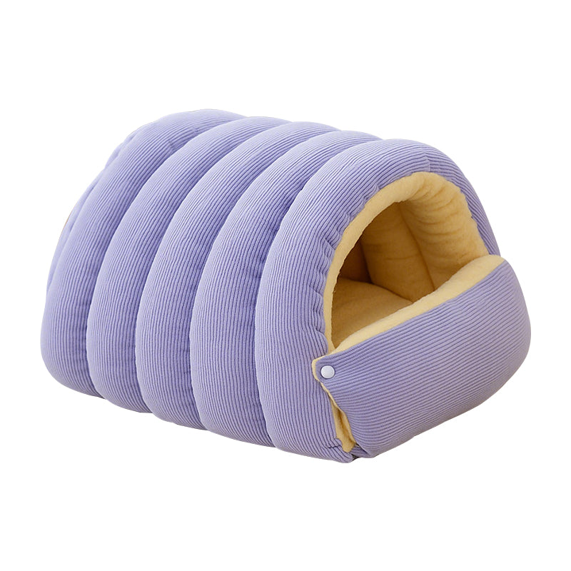 Cama cueva para mascotas de felpa con apertura ajustable – 45×30×19 cm o 57×37×28 cm — Lila