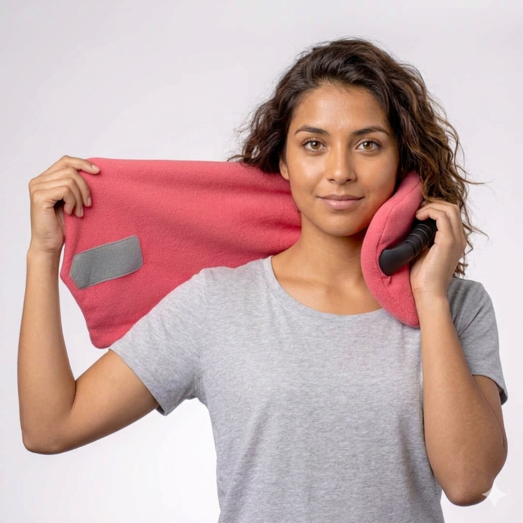 Almohada de viaje envolvente con soporte para cuello y reposo en posición vertical