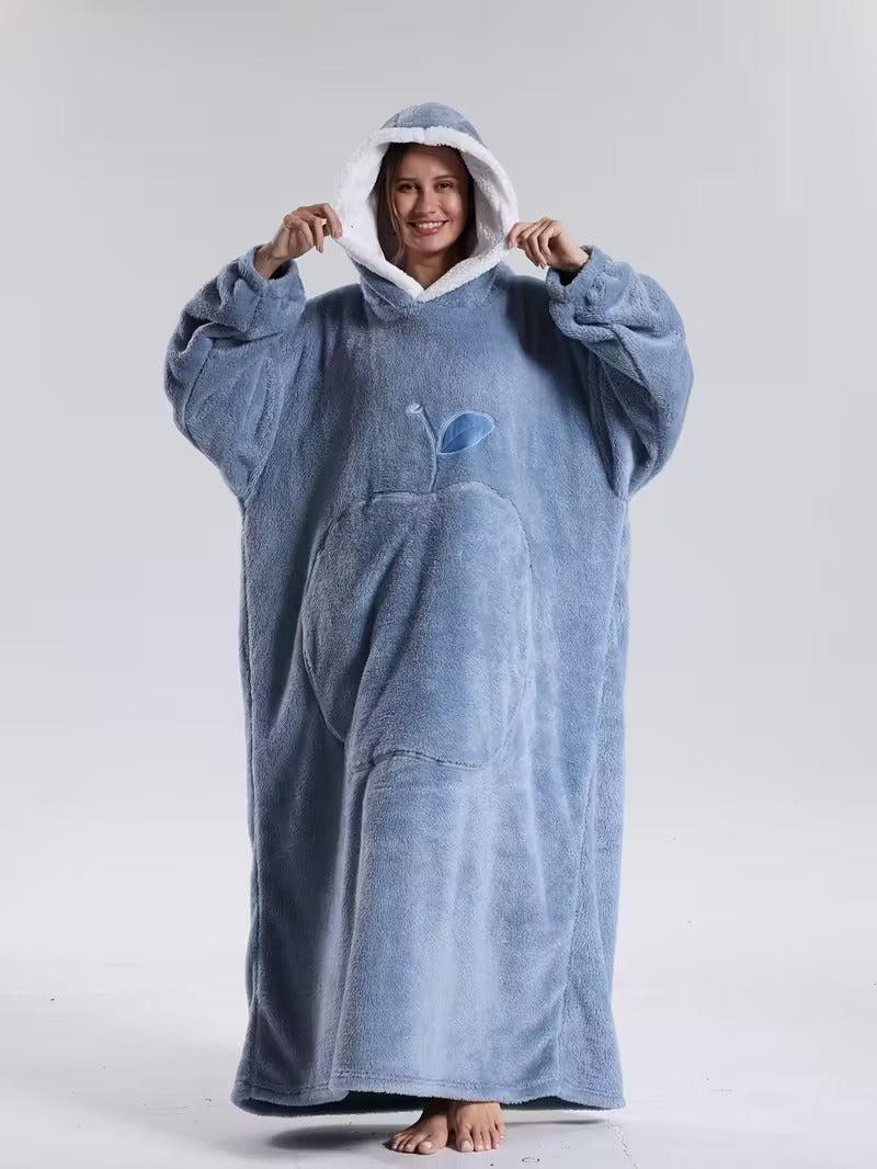 Manta con capucha y mangas tipo sudadera 140 cm poliéster lavable 8 colores — Azul claro