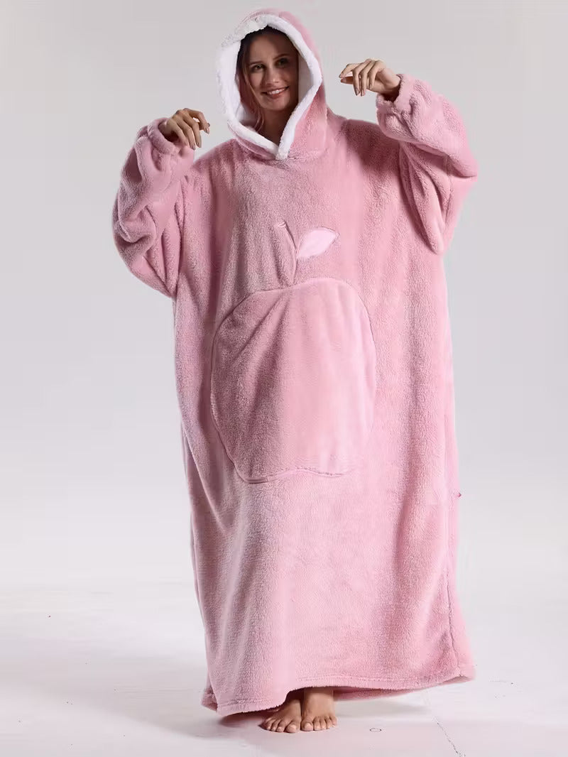 Manta con capucha y mangas tipo sudadera 140 cm poliéster lavable 8 colores — Rosa