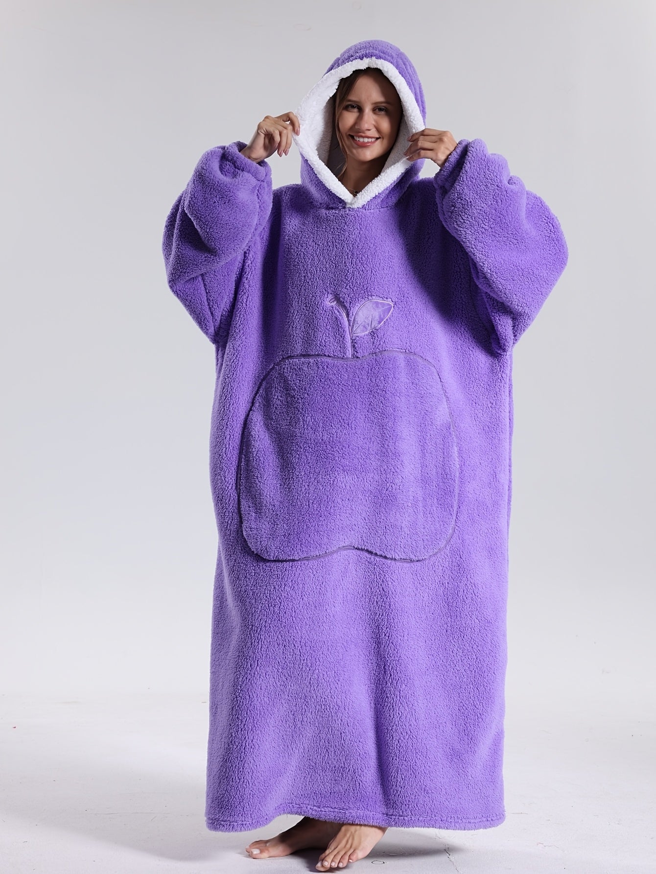 Manta con capucha y mangas tipo sudadera 140 cm poliéster lavable 8 colores — Lila