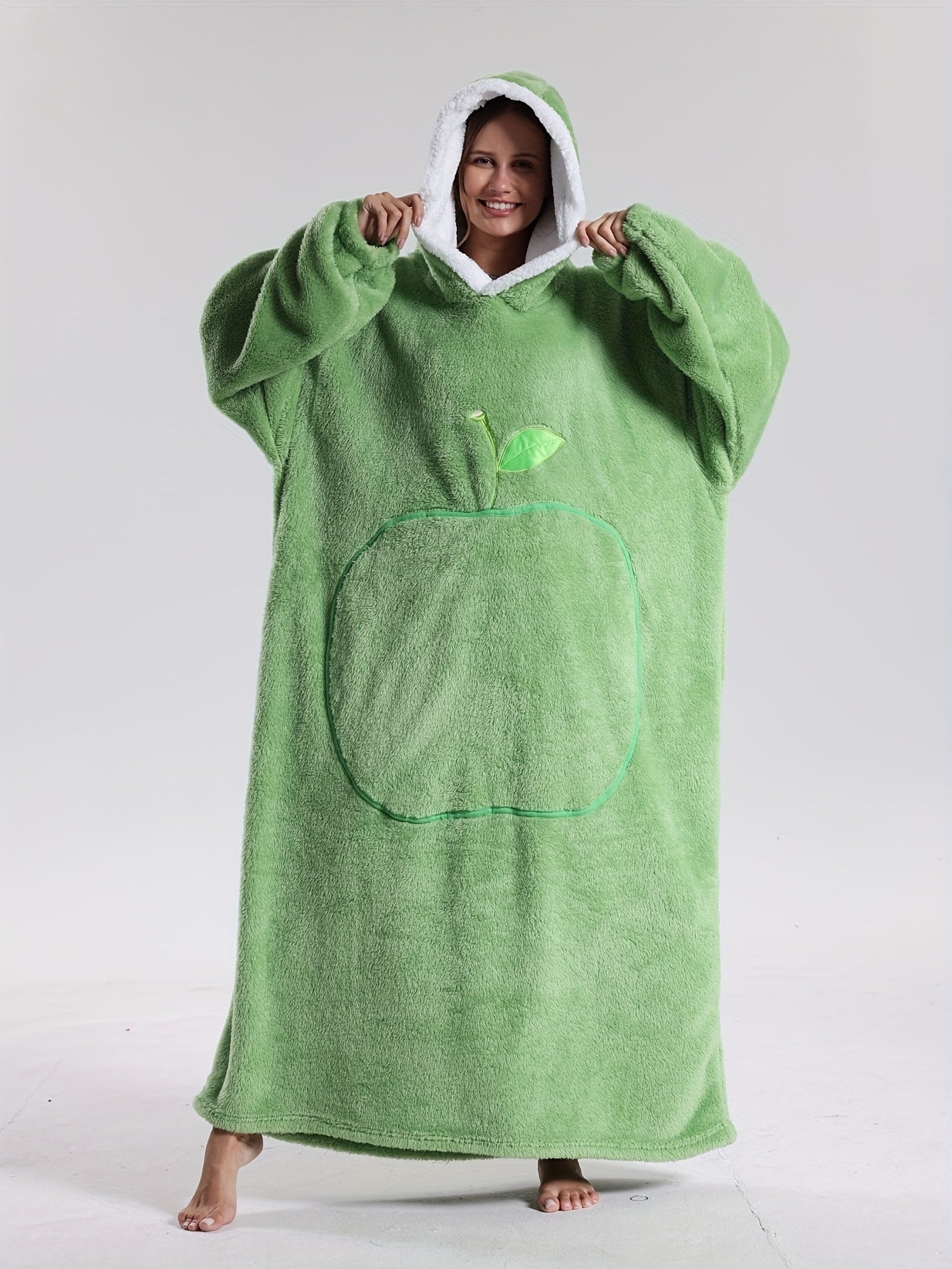 Manta con capucha y mangas tipo sudadera 140 cm poliéster lavable 8 colores — Verde