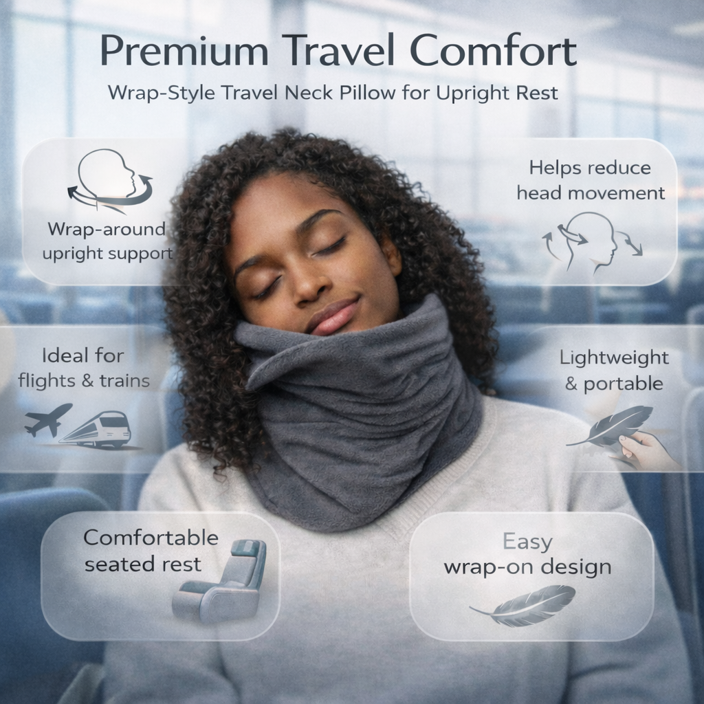 Almohada de viaje envolvente con soporte para cuello y reposo en posición vertical